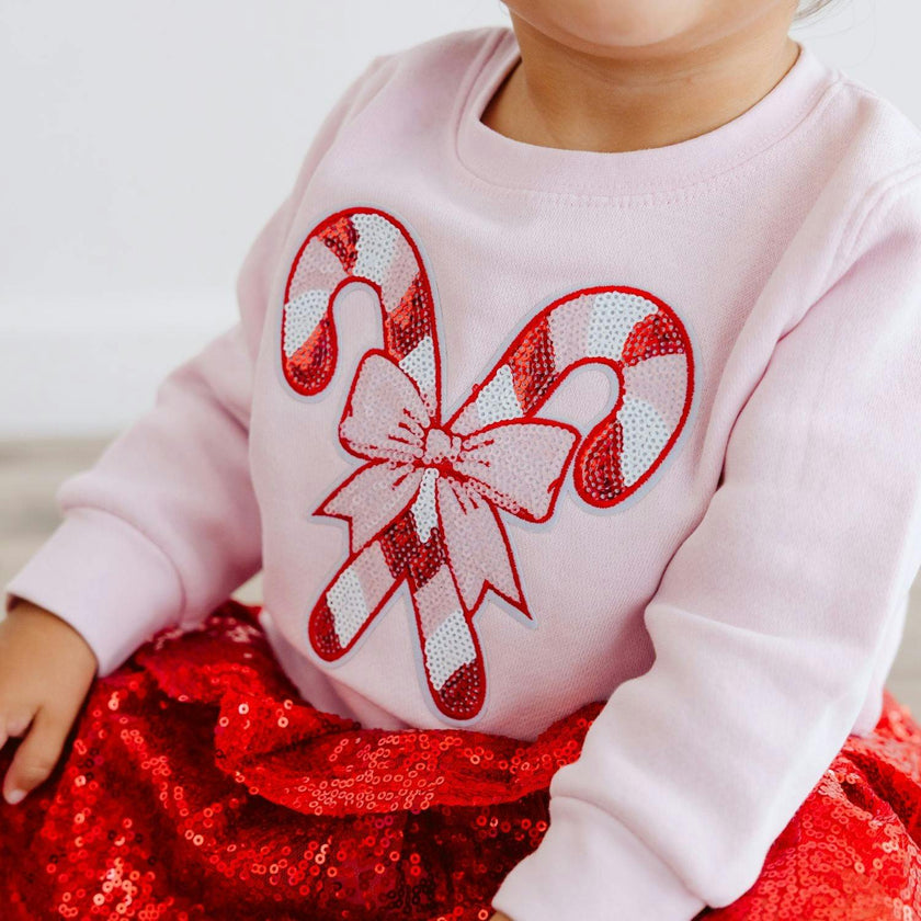 Candy Cane Sequin Patch Christmas Sweatshirt