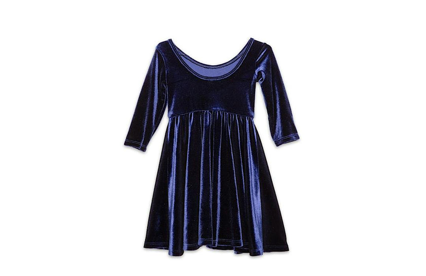 Twirly Dress in Navy Stretch Velvet FW25
