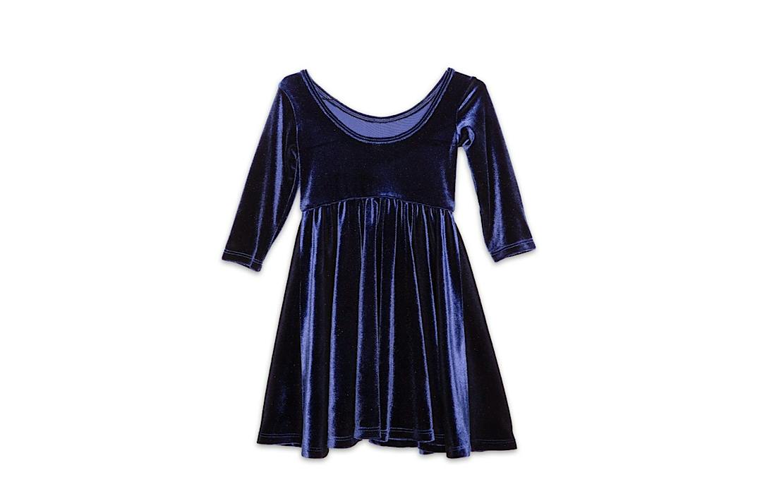 Twirly Dress in Navy Stretch Velvet FW25