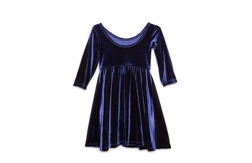 Twirly Dress in Navy Stretch Velvet FW25