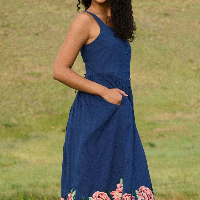 Clarissa Dress in Midnight with Red Flowers