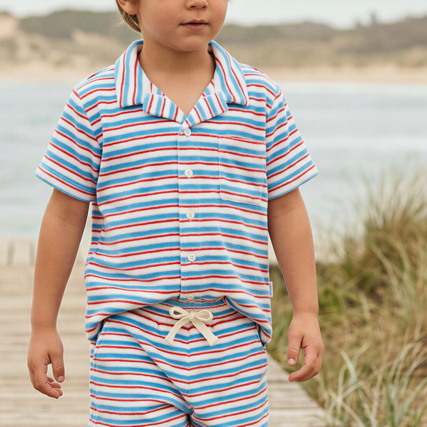 boys jetty stripe french terry button up