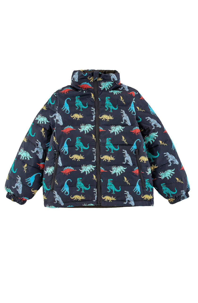 Blake Hooded Reversible Lightweight Down Puffer Jacket, Dinosaur Dudes