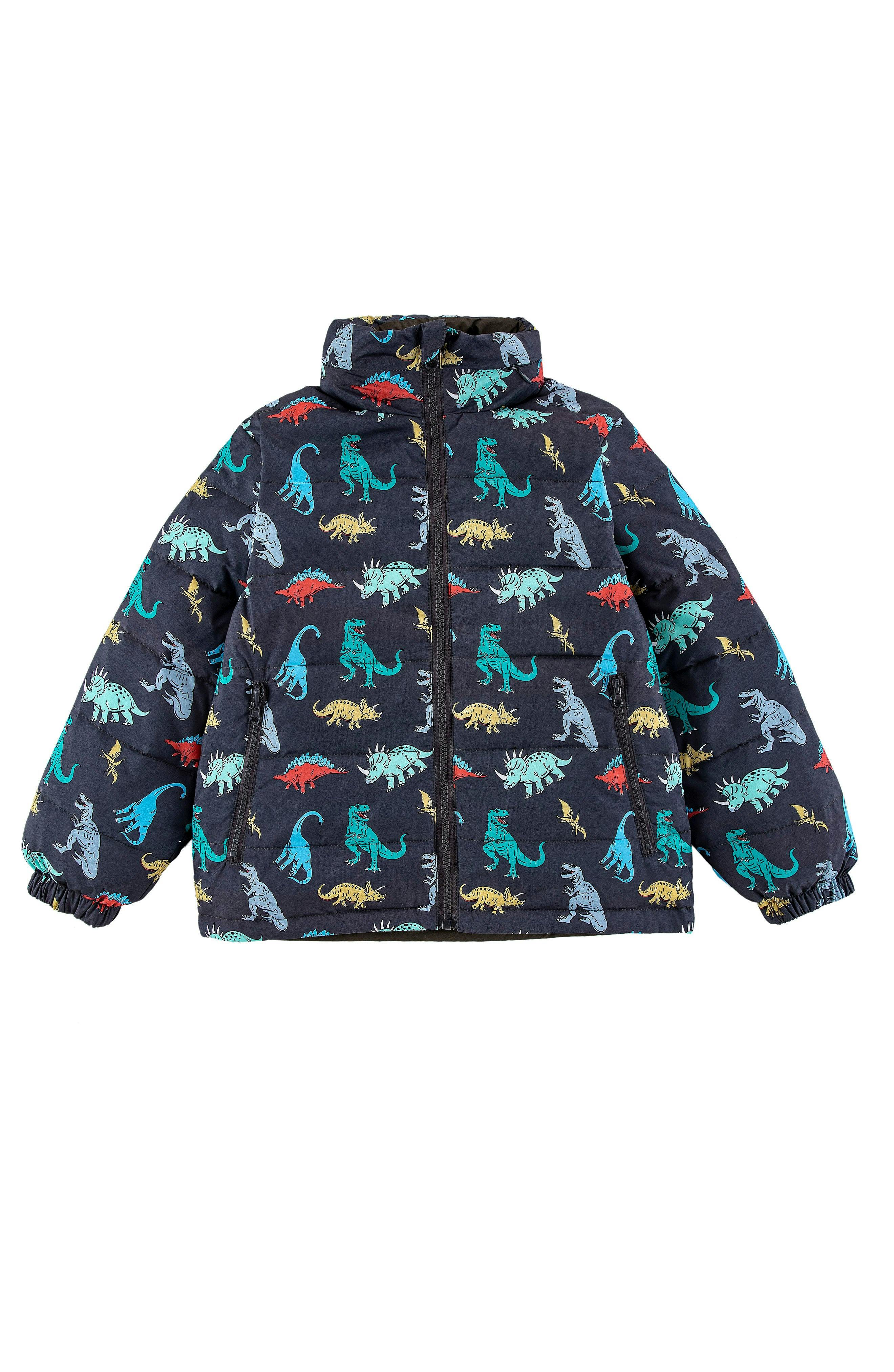 Blake Hooded Reversible Lightweight Down Puffer Jacket, Dinosaur Dudes
