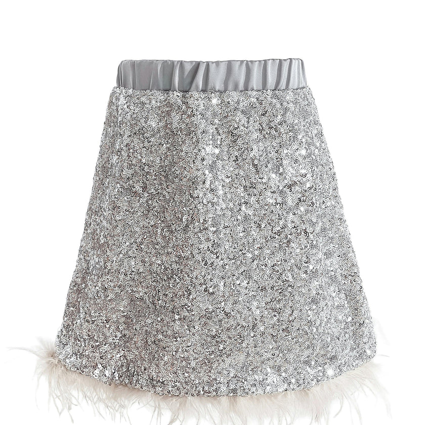 Silver Sequin Feather-Trim Set