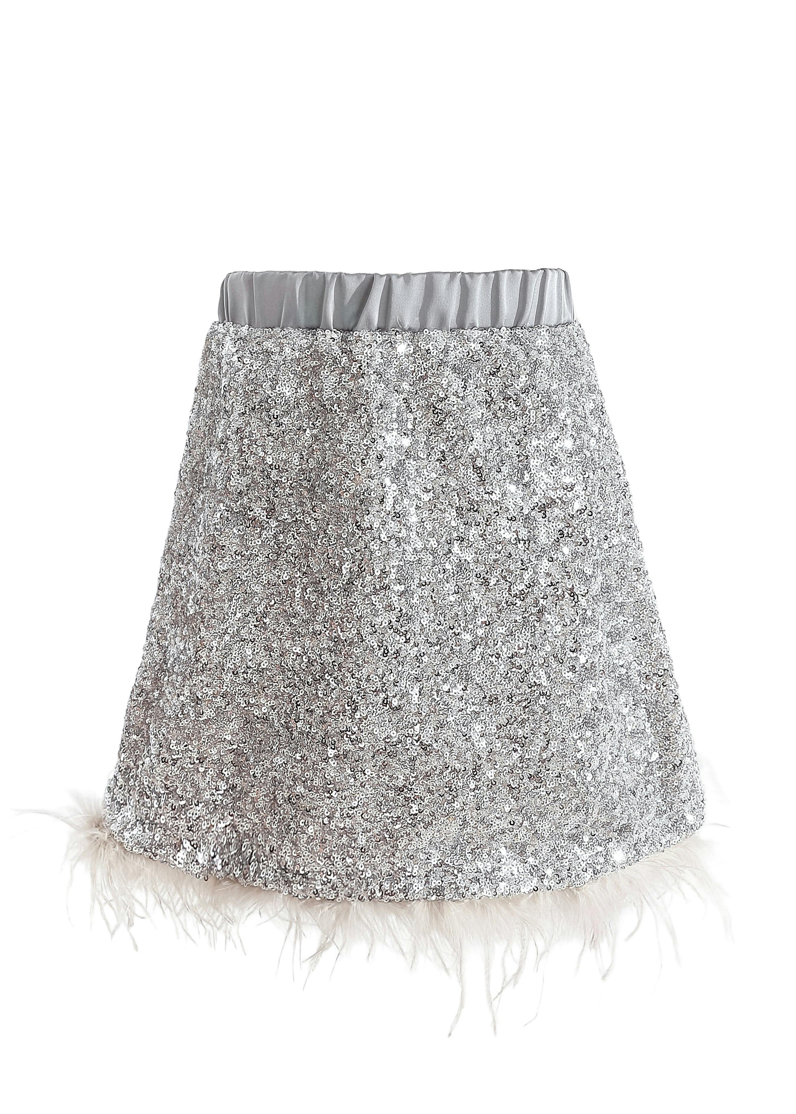 Silver Sequin Feather-Trim Set