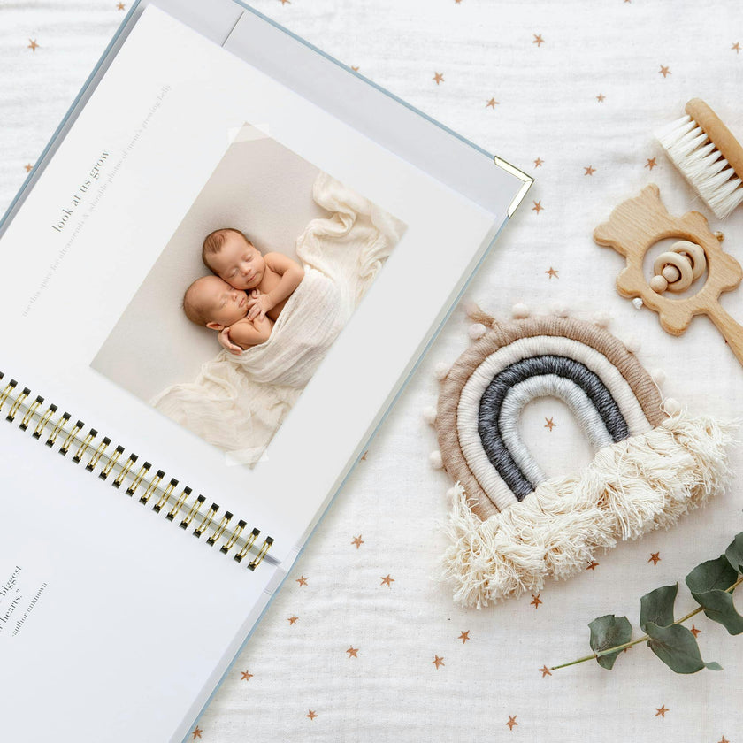 Keepsake Baby Memory Book for Boys and Girls - Timeless First 5 Year Baby Book - Linen Journal Scrapbook & Photo Album - Record Every Milestone Birth to Age 5