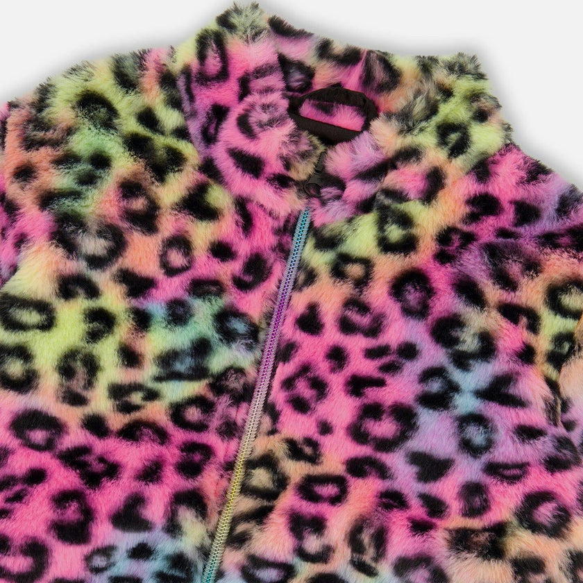 Faux Fur Zipped Jacket Multicolor Leopard