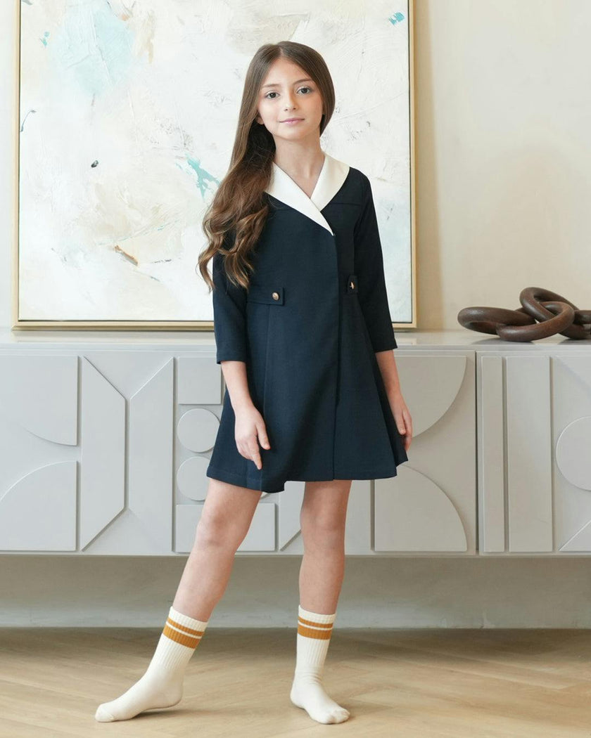 Zelie dress (dark-sapphire tweed)