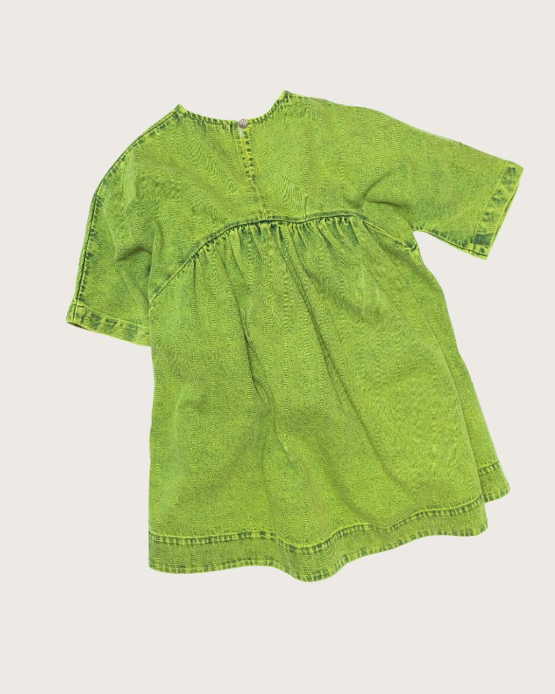 Kids Rumi Acid Green Overdye Denim Dress