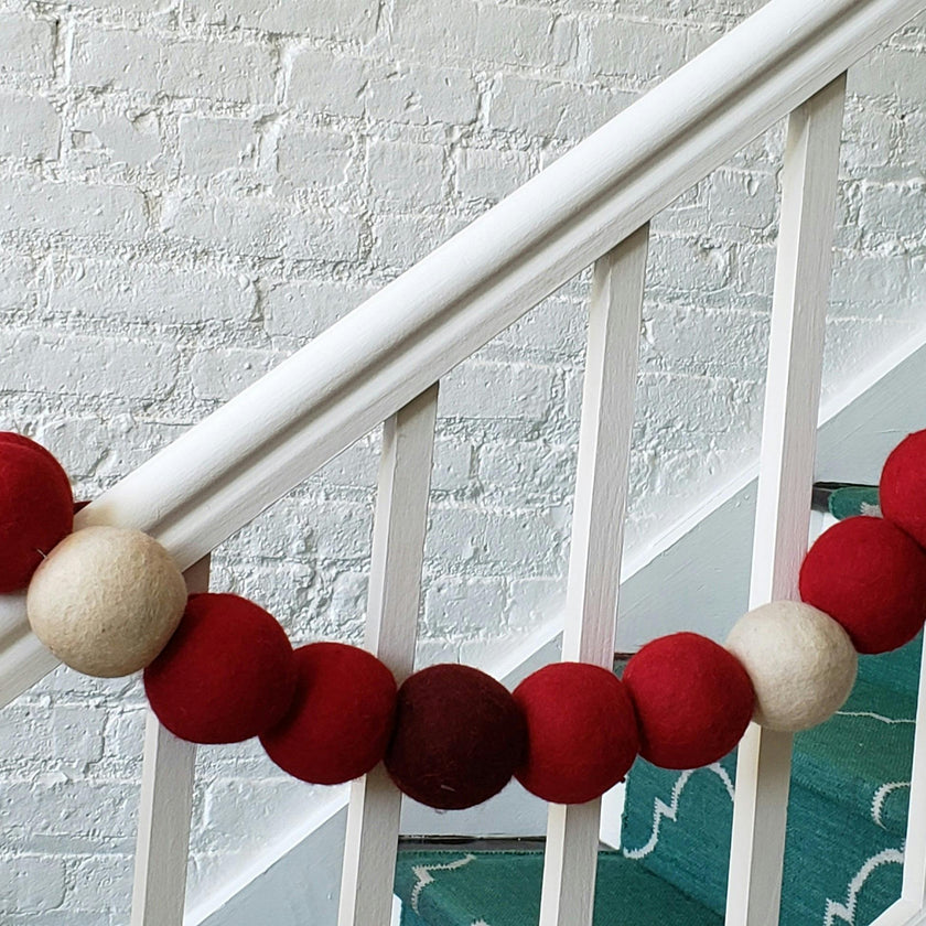 Enormous Christmas Garland and Bunting - XL Maroon, Red, and Cream Balls - 6' Arcadia Home