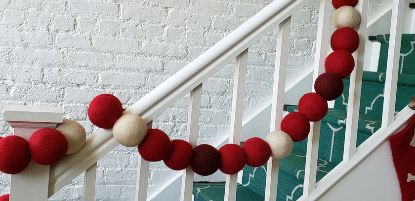 Enormous Christmas Garland and Bunting - XL Maroon, Red, and Cream Balls - 6'