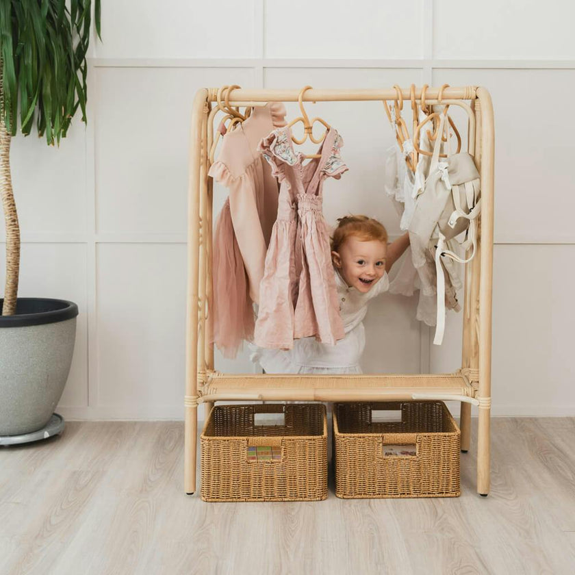 Handcrafted - Belle Kids Montessori Clothing Rack (Natural) - Rattan Wicker