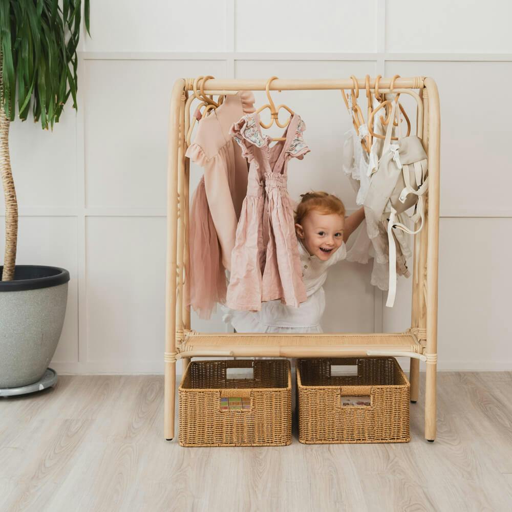 Handcrafted - Belle Kids Montessori Clothing Rack (Natural) - Rattan Wicker