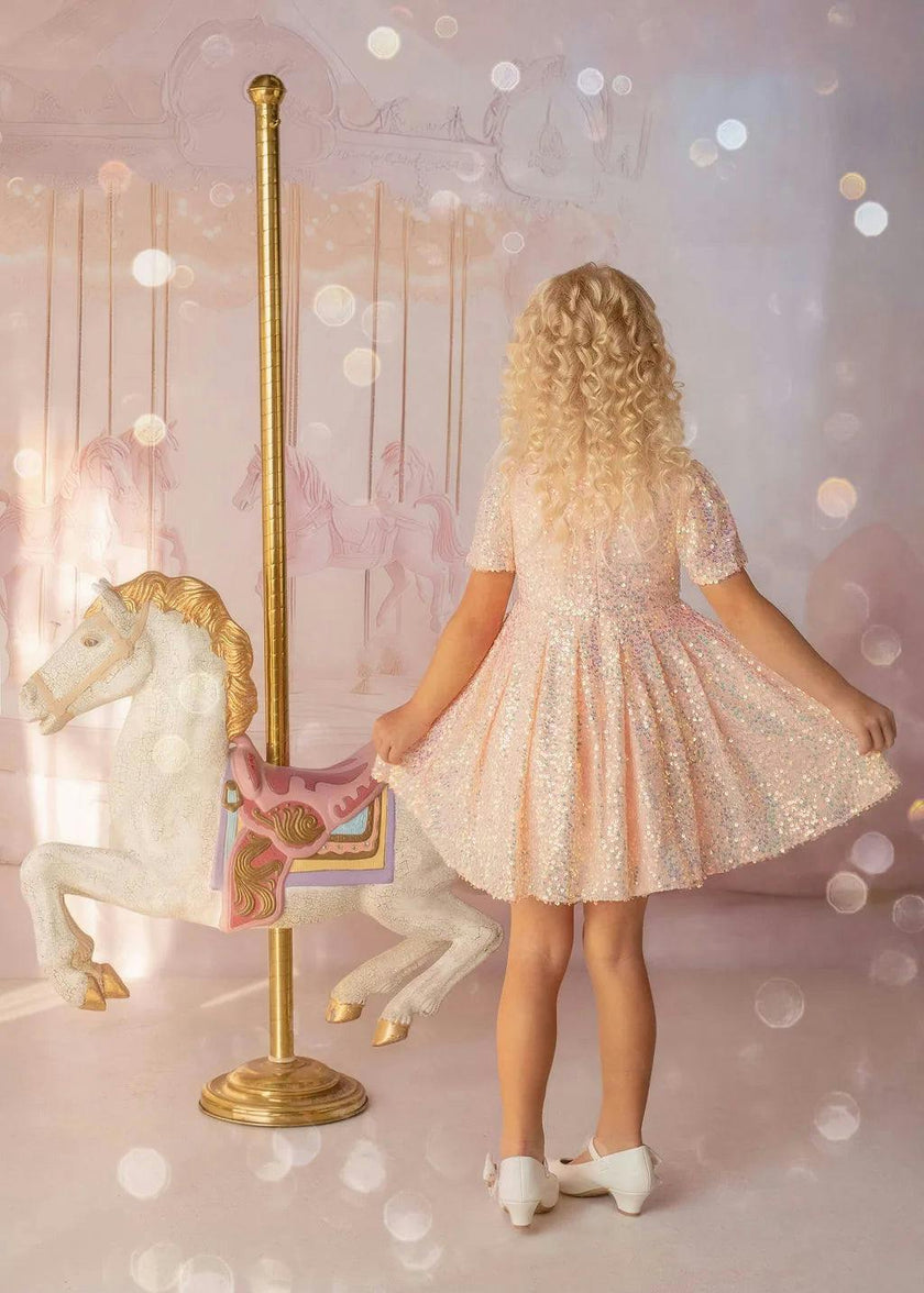 Shine Like a Star Peach Sequin Birthday Dress for Girls