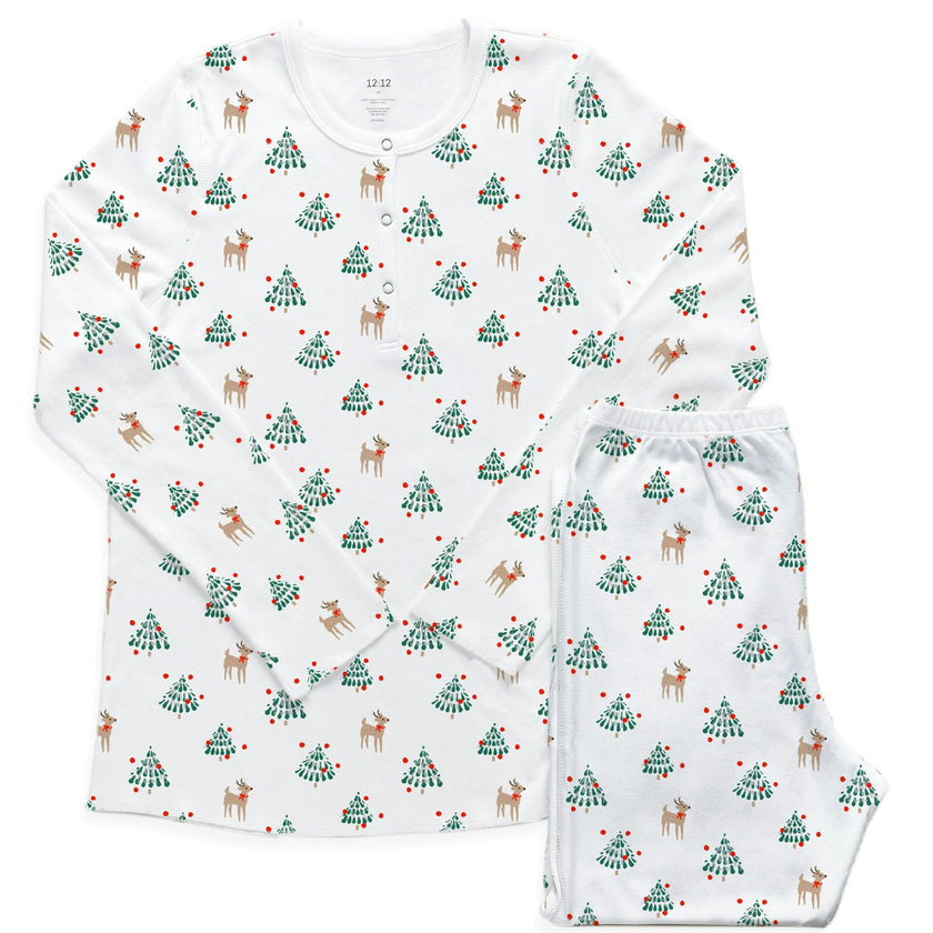 Women's Organic Henley Pajama Set with Pants [Tinsel Trees]