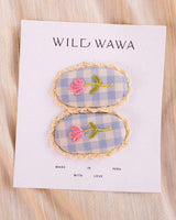 Crochet Clip Set in Blue Gingham