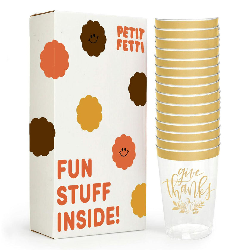 Give Thanks Cups - 30 gold foil plastic cups