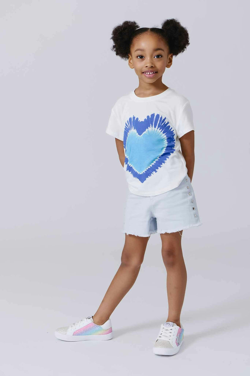 Girls Baby Tee with Blue Tie Dye Heart