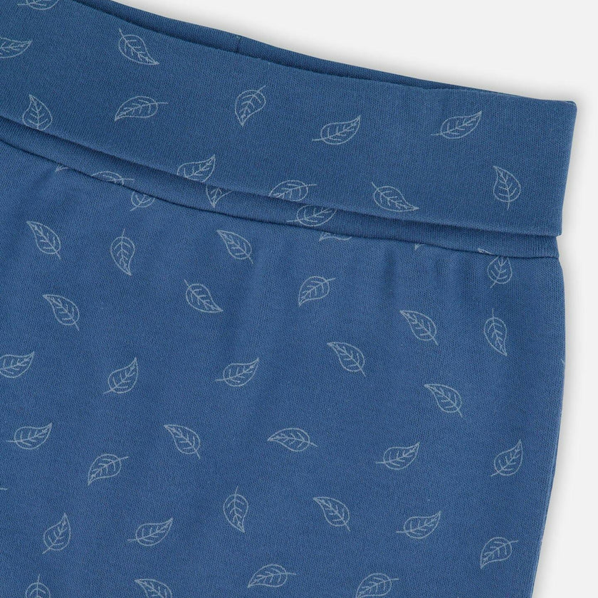 Organic Cotton Evolutive Pants Blue Printed Leaves