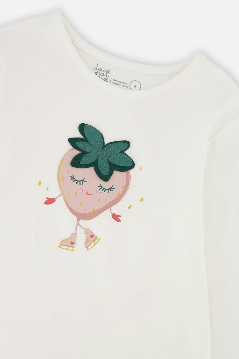 Long Sleeve Organic Cotton Strawberry T-Shirt Off White