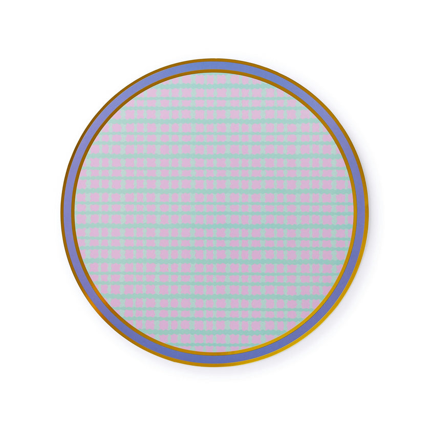 Packed Party Circus Soiree Round Paper Placemats 10ct - Gold Foil Purple Teal Blue Plaid 15 Inch Placemats for Circus Birthday Tables