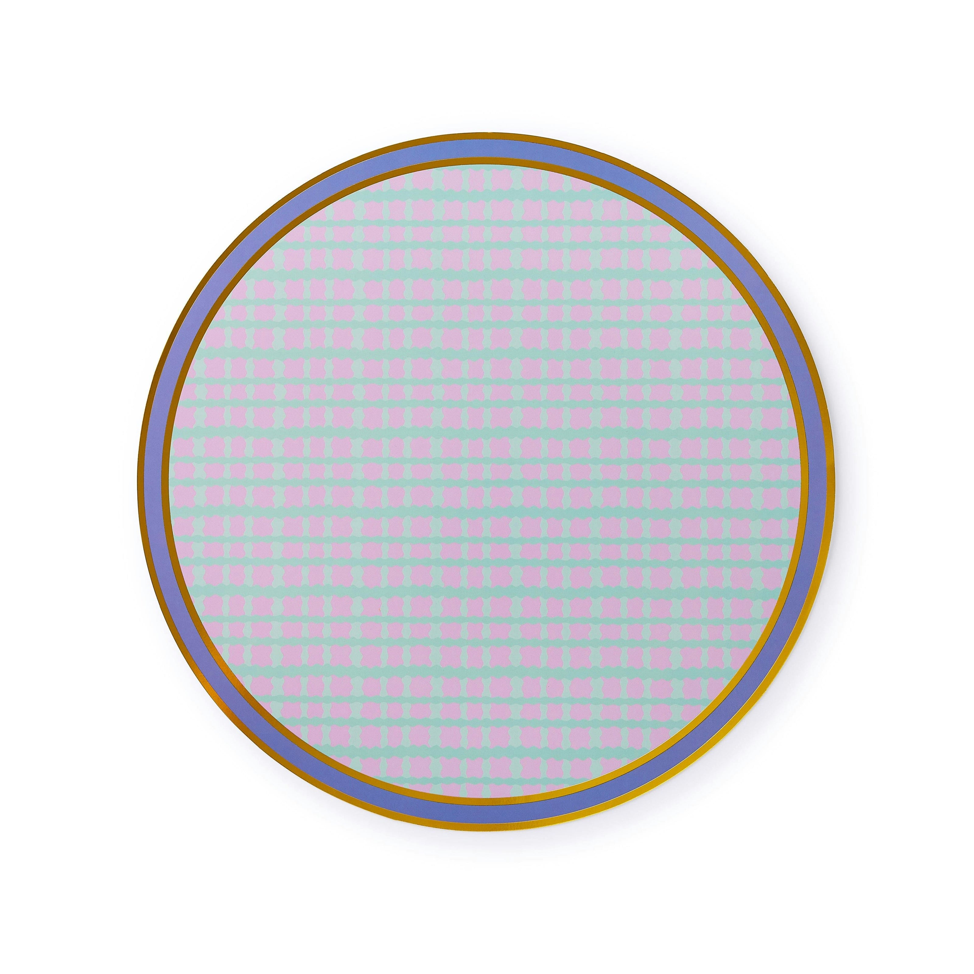 Packed Party Circus Soiree Round Paper Placemats 10ct - Gold Foil Purple Teal Blue Plaid 15 Inch Placemats for Circus Birthday Tables