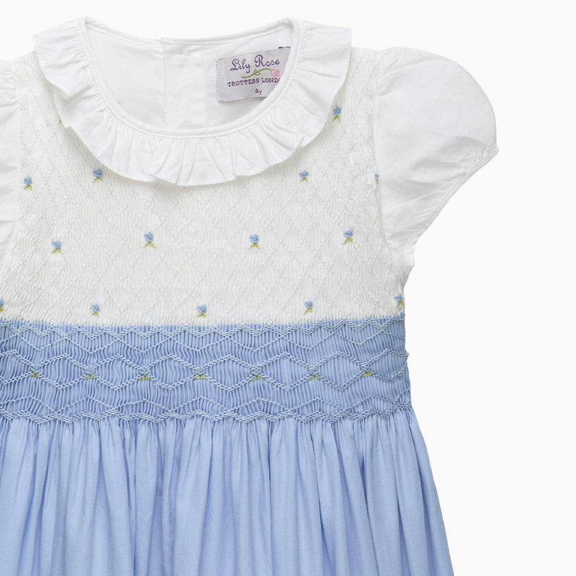 Willow Rose Hand Smocked Dress in Cornflower