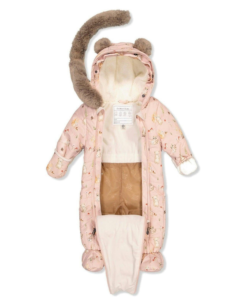 Baby One Piece Snowsuit Adapted For Car Seats Pink Animal Print