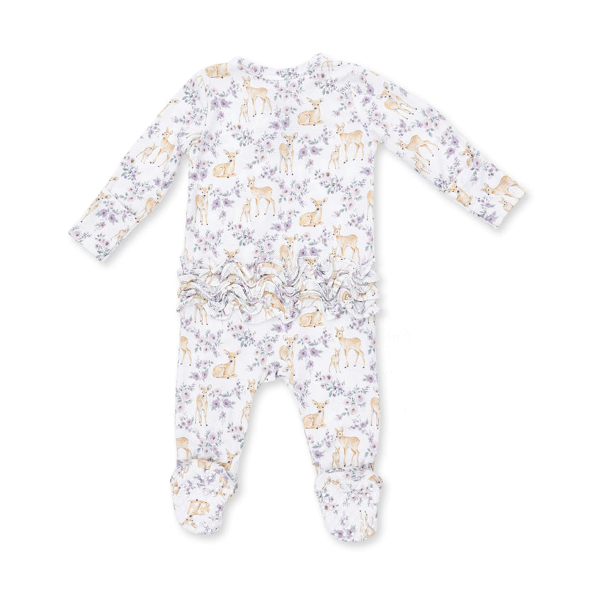 Floral Deer - 2 Way Ruffle Back Zipper Footie