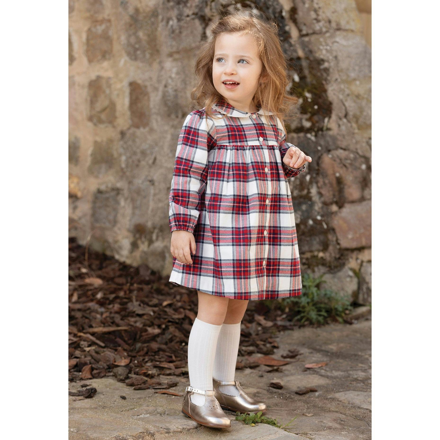 TARTINE ET CHOCOLAT Cozy Plaid Baby Dress - Nacre