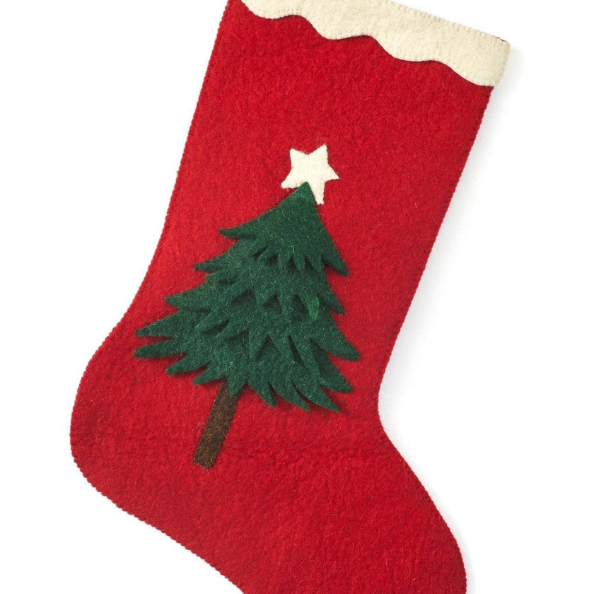 Hand Felted Wool Christmas Stocking - Tree Red Arcadia Home
