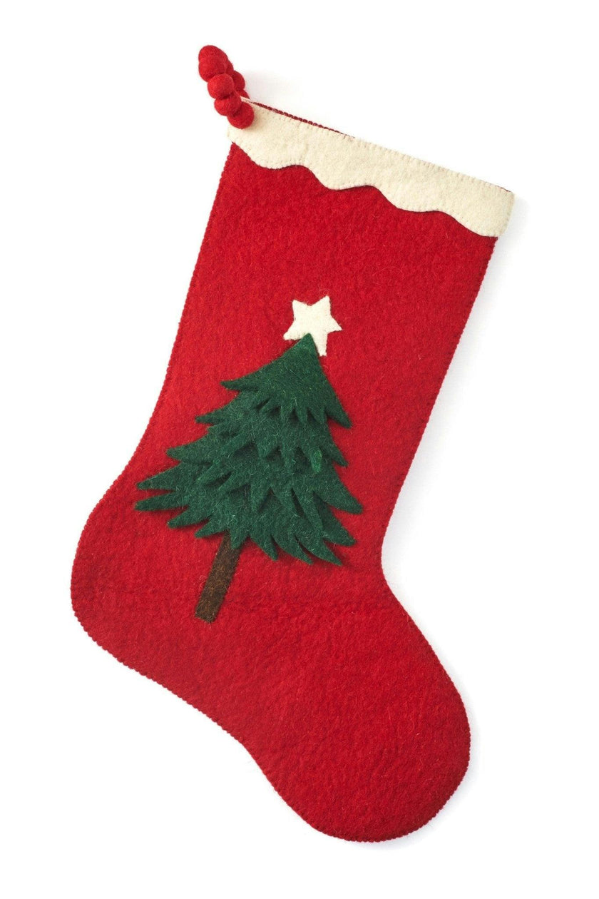 Hand Felted Wool Christmas Stocking - Tree Red