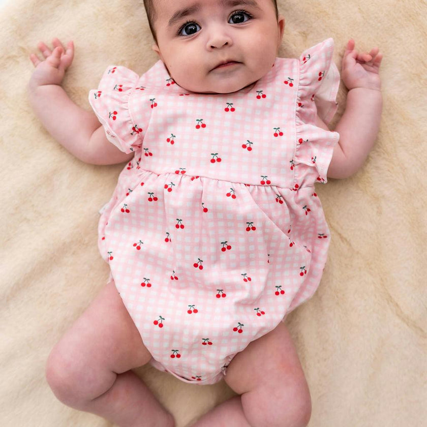 Cherries Pima Cotton Baby Bloomer w/ Cross Straps