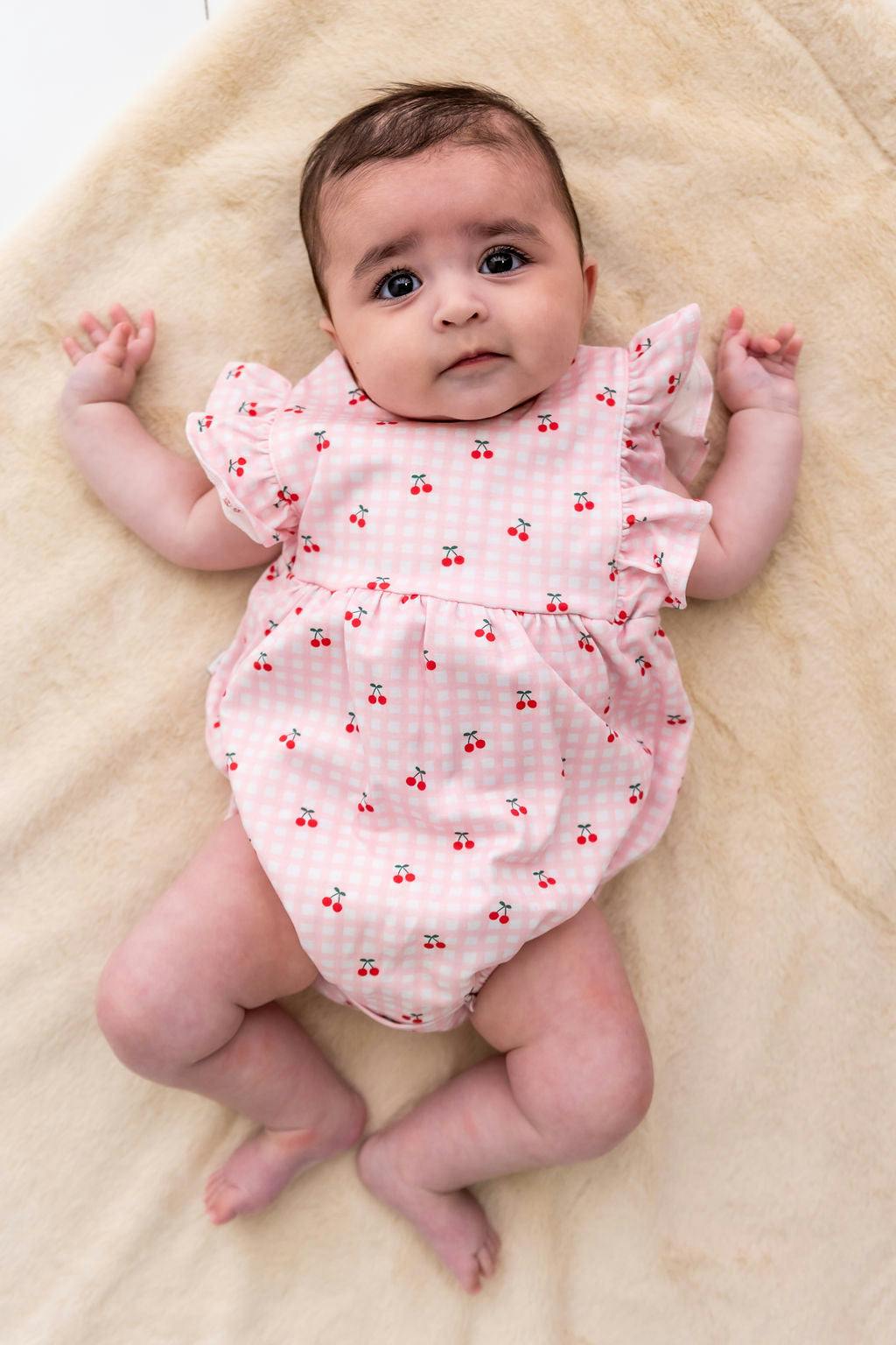 Cherries Pima Cotton Baby Bloomer w/ Cross Straps