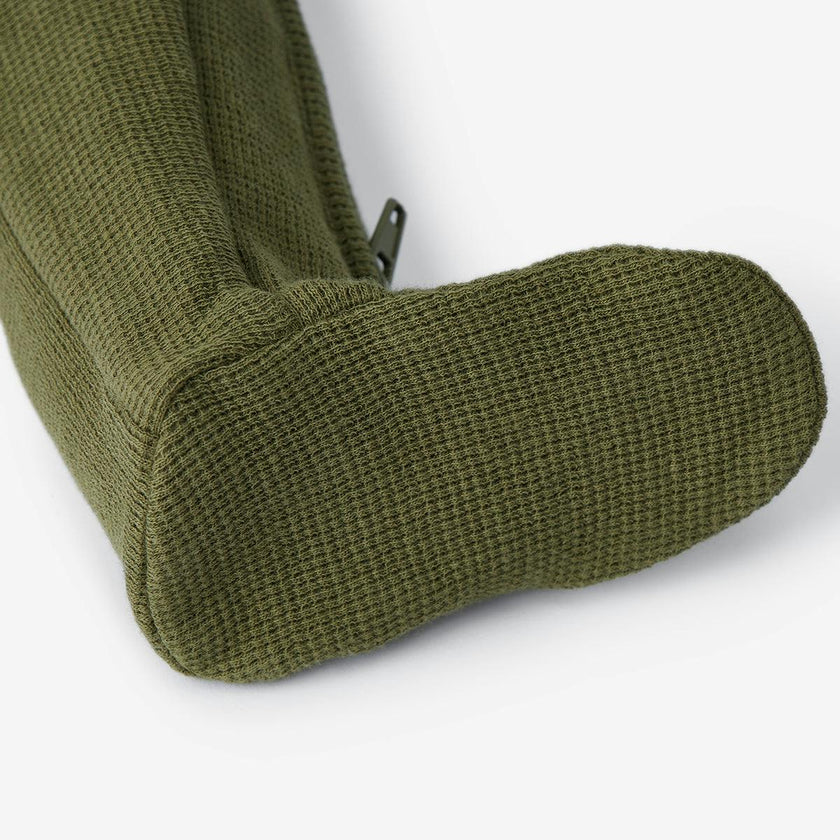 Olive Waffle Zipper Footed Romper