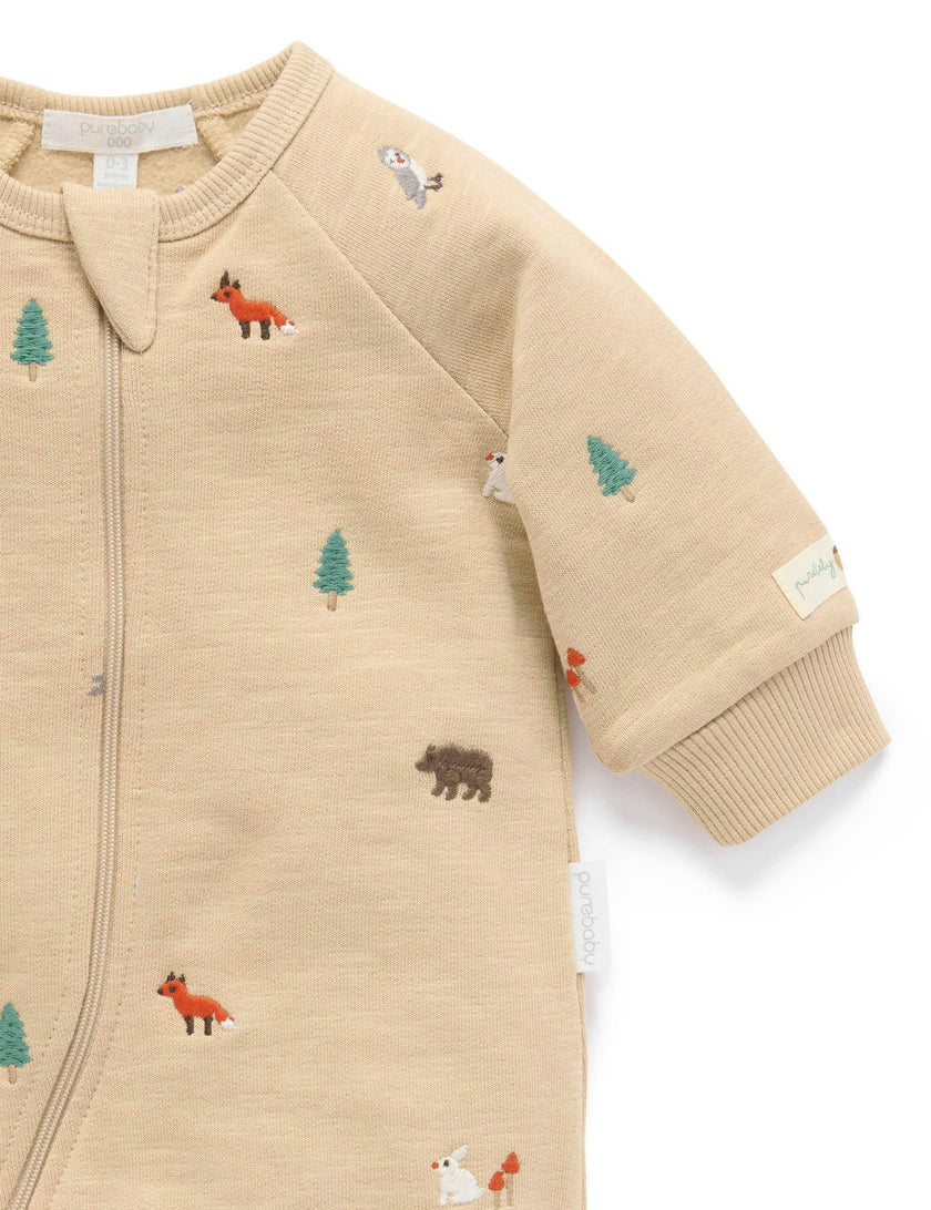 Embroidered Fleece Growsuit Woodland Broderie