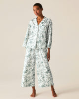 The Olivia Wide Leg Pima Pajama Set in Evergreen Timeless Toile