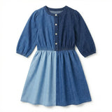 Girls Denim Colorblock Dress