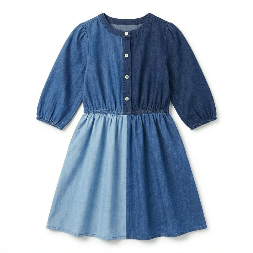 Girls Denim Colorblock Dress