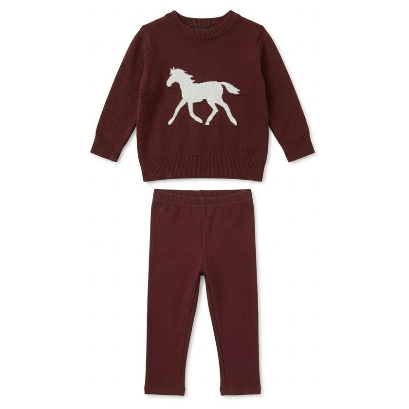 Horse Jacquard Knit & Fleece 2-Piece Set