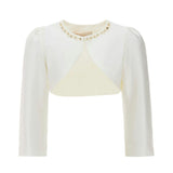 Cream Cropped Satin Cardigan