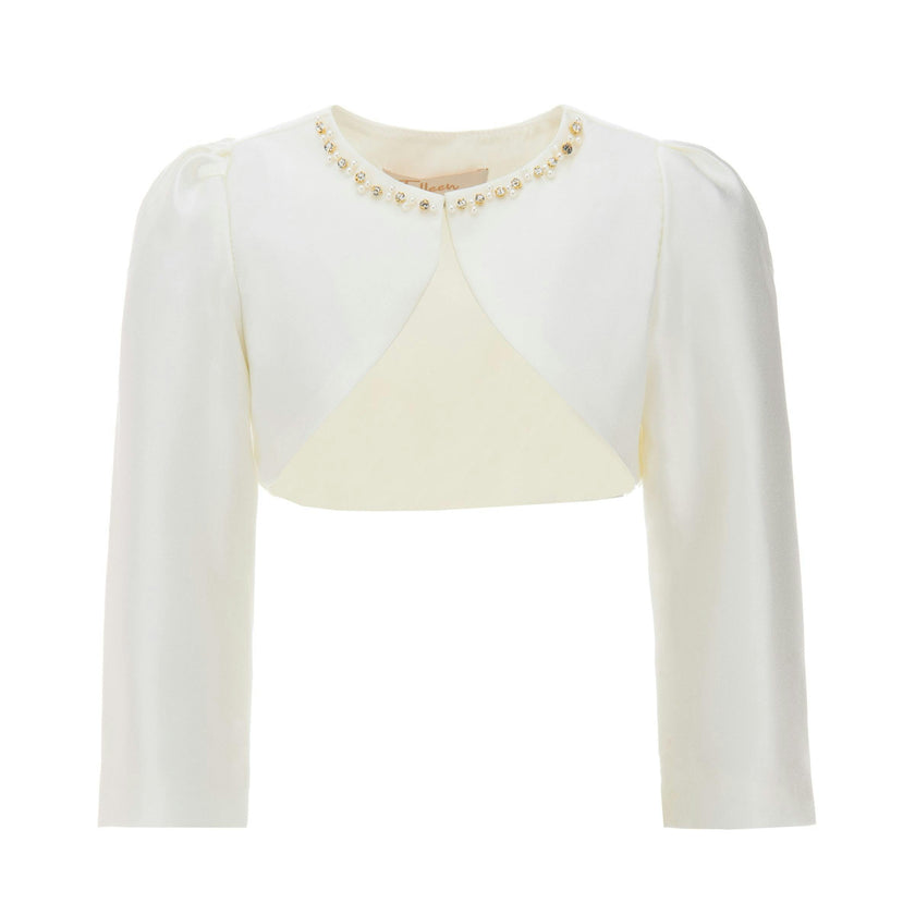 Cream Cropped Satin Cardigan