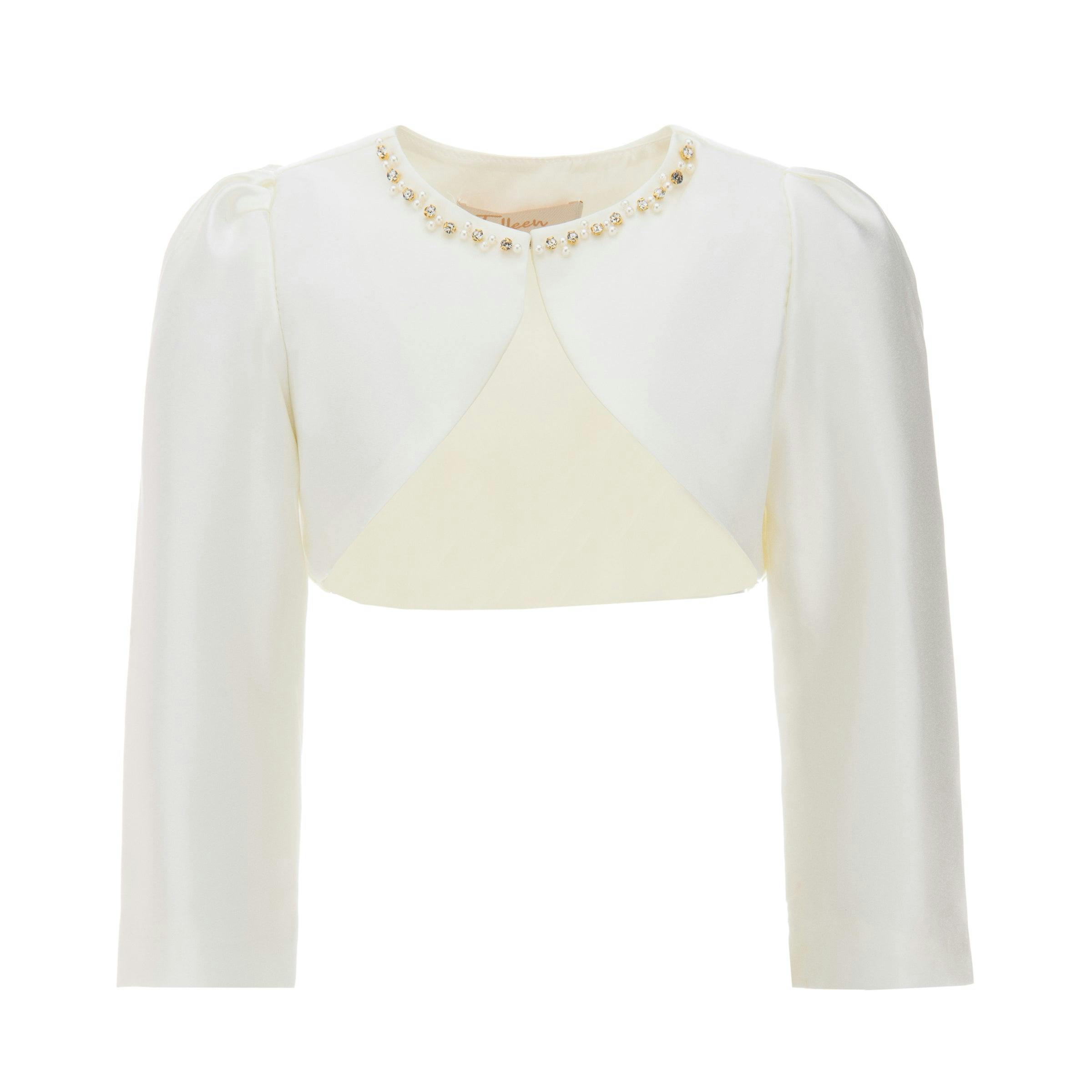 Cream Cropped Satin Cardigan