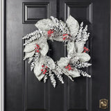 Snow Covered Magnolia Leaf & Eucalyptus with Iced Sugar Berry Seed Pods Holiday Winter Wreath