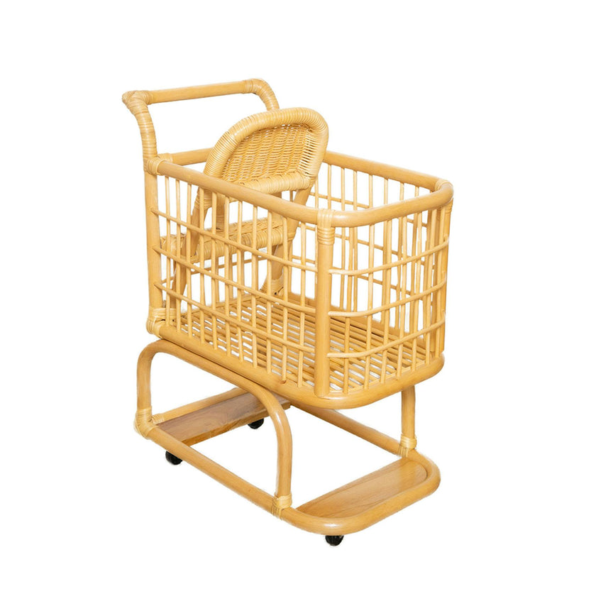 Kids Handcrafted Rattan Shopping Cart With Baby Seat - Wicker