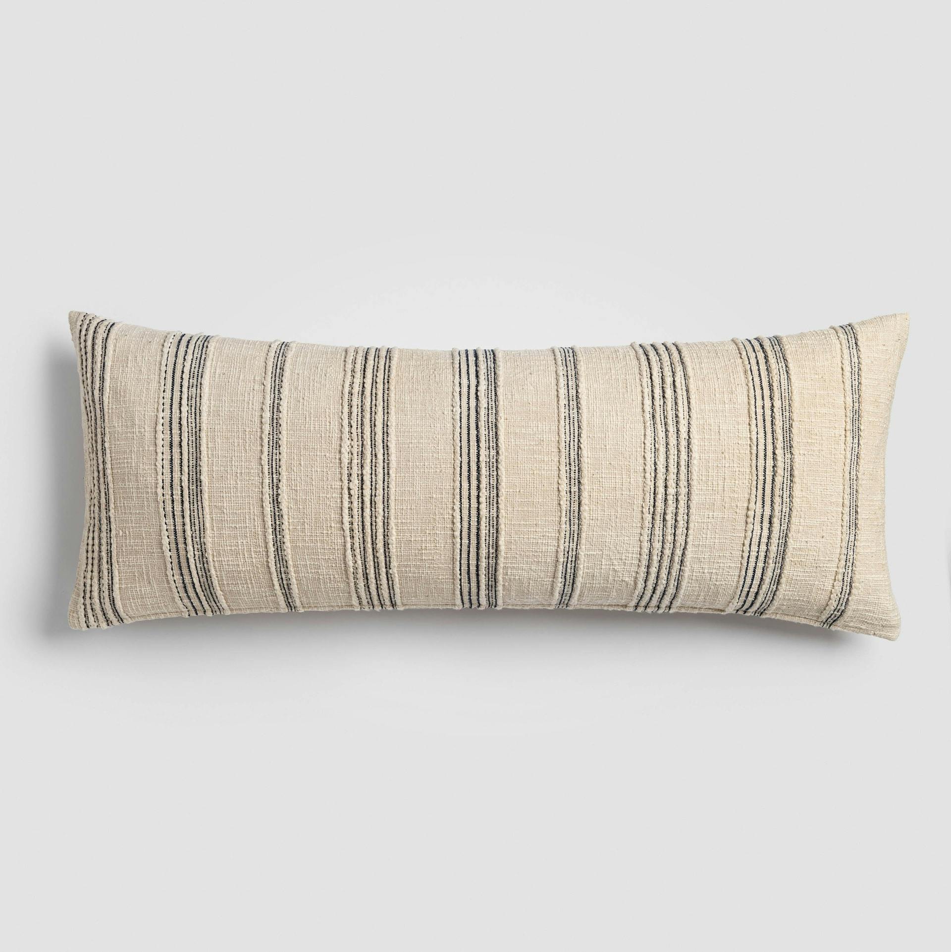 Tide Stripe Blue & Ivory Distressed Lumbar Pillow