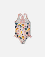 One-Piece Swimsuit Pink Printed Fruits