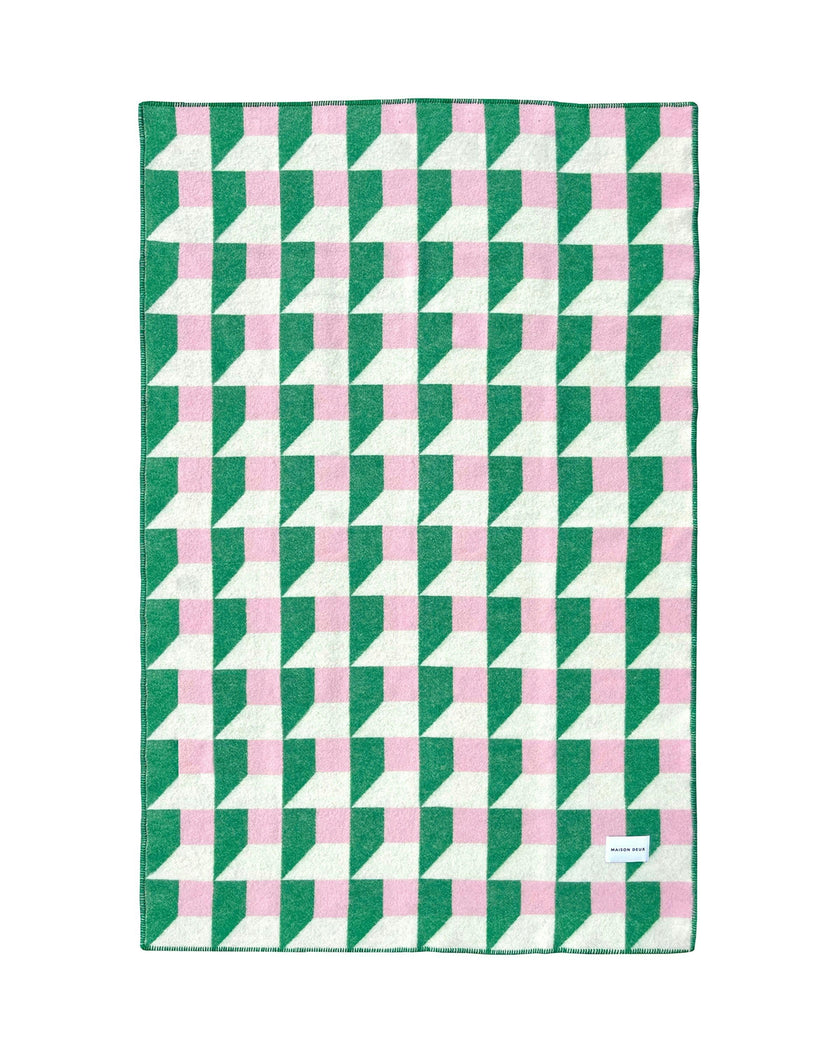 Blanket CUBICS Grass / Pink Print 4.25 x 6.5ft