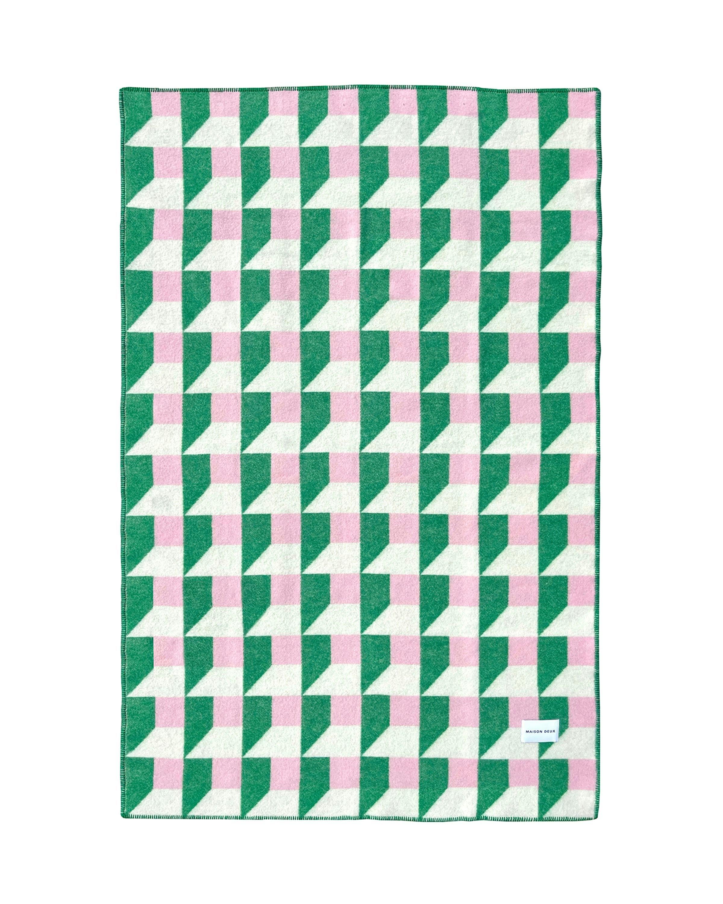 Blanket CUBICS Grass / Pink Print 4.25 x 6.5ft